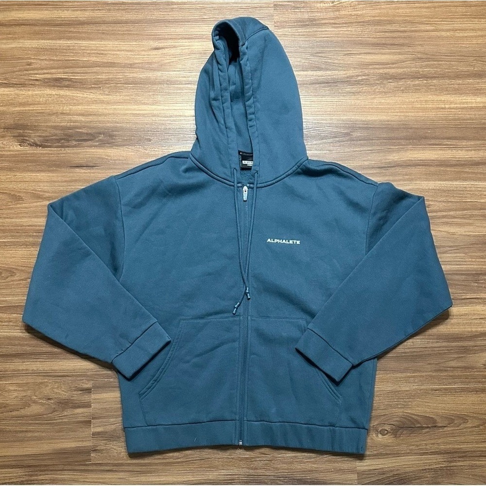 Alphalete Classic Full Zip Gym Athletic Fleece Hooded Jacket Men's Sz M Blue